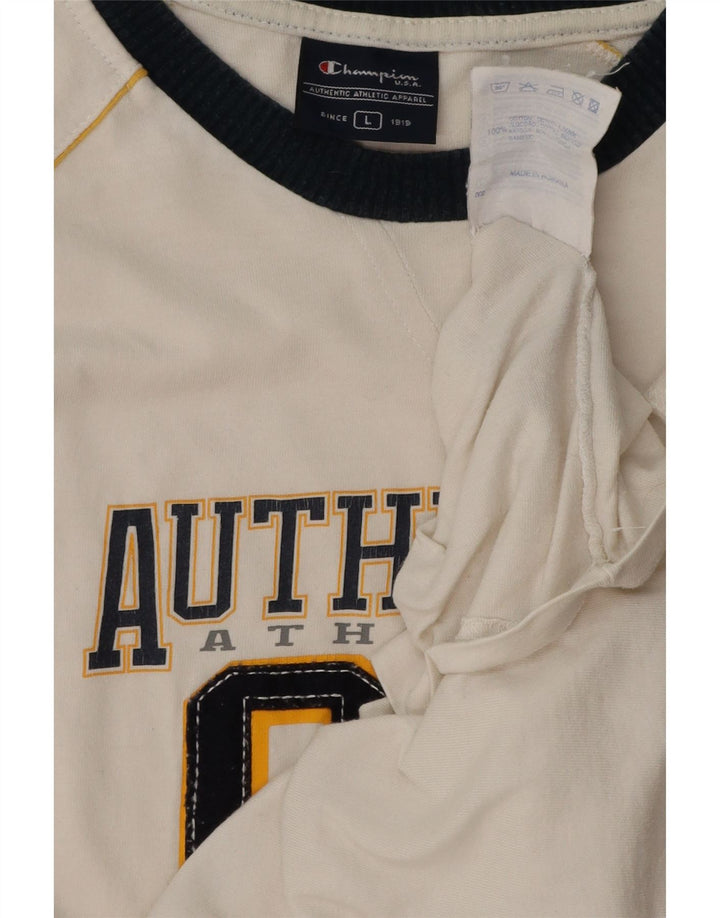 CAMPEÃO Camiseta masculina gráfica grande algodão branco