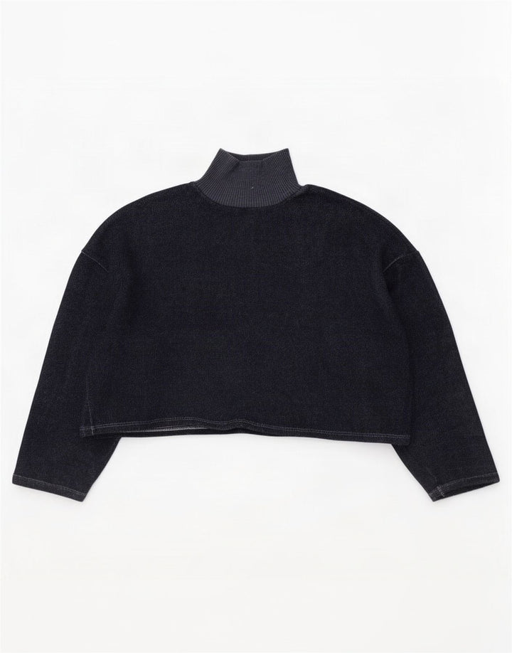 Zara Womens Crop Oversized Top Manga Longa Reino Unido 14 Médio Azul Marinho