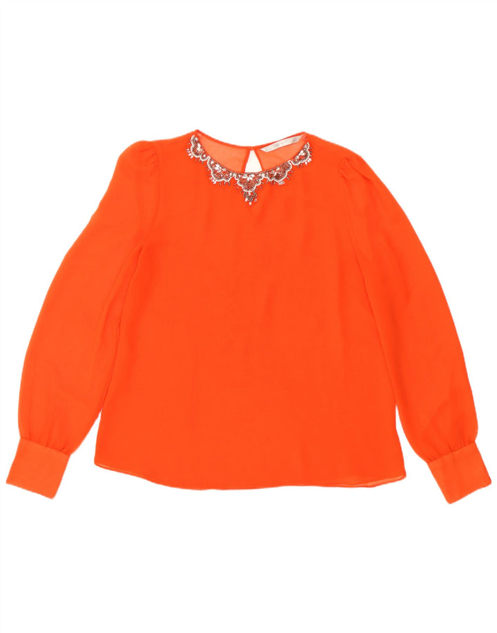 Blusa feminina Zara manga comprida transparente Reino Unido 16 grande laranja