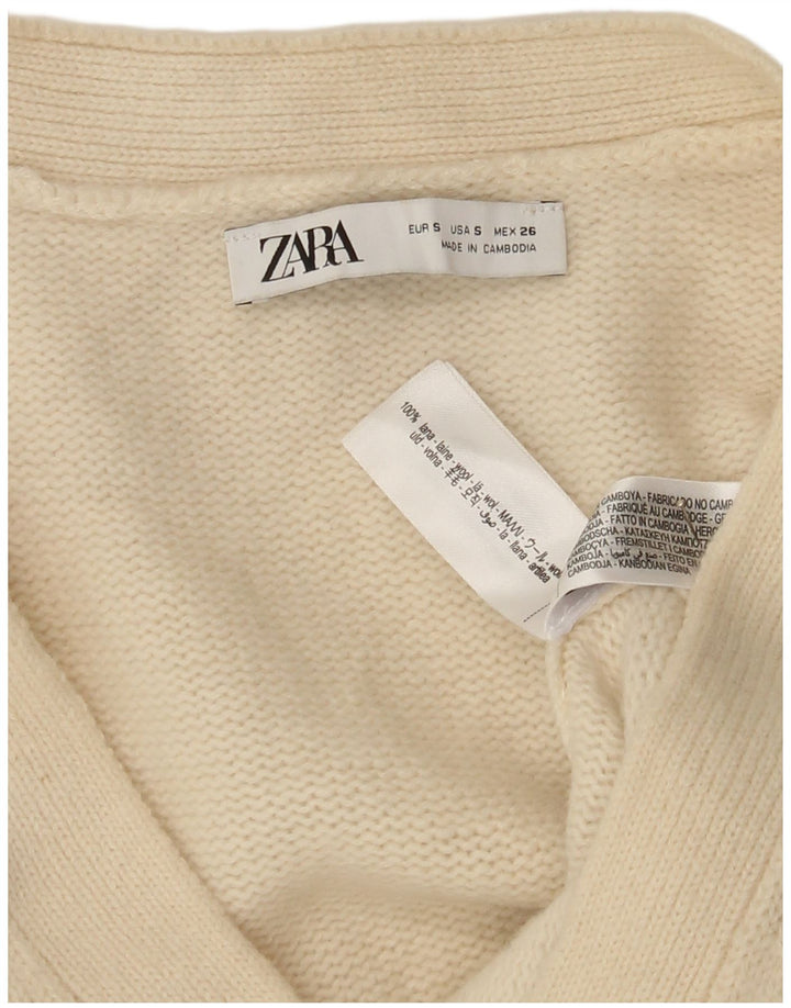 Suéter cardigã feminino Zara crop oversized UK 10 pequeno off white lã