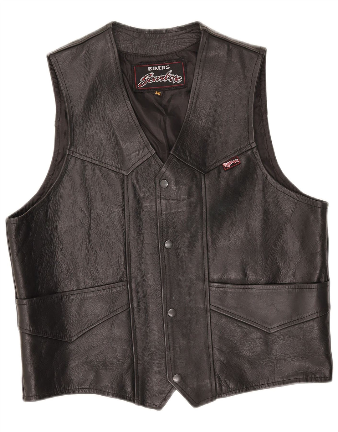 Colete de couro de motociclista masculino vintage 3XL preto