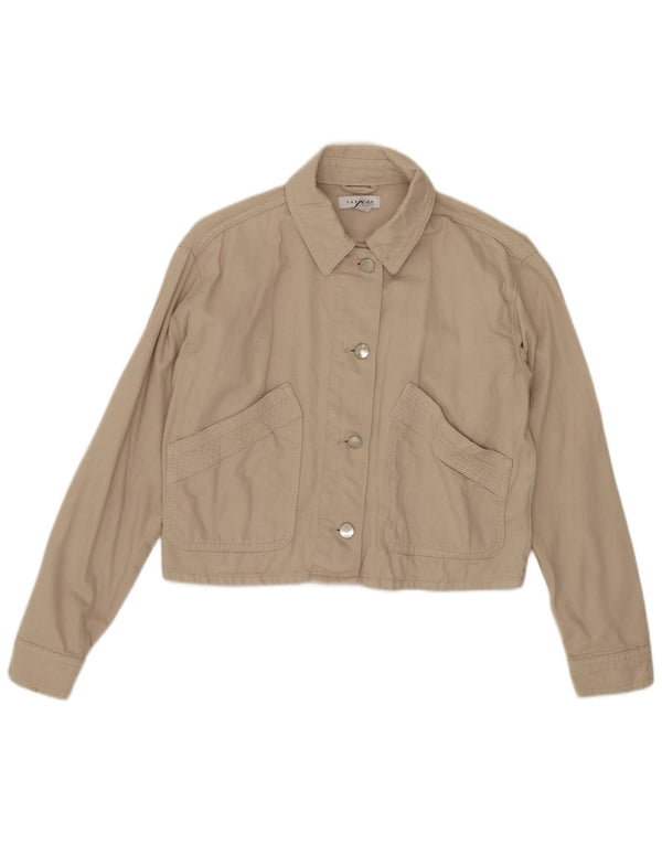 Jaqueta bomber feminina Topshop Petite Crop de grandes dimensões Reino Unido 6 XS algodão bege