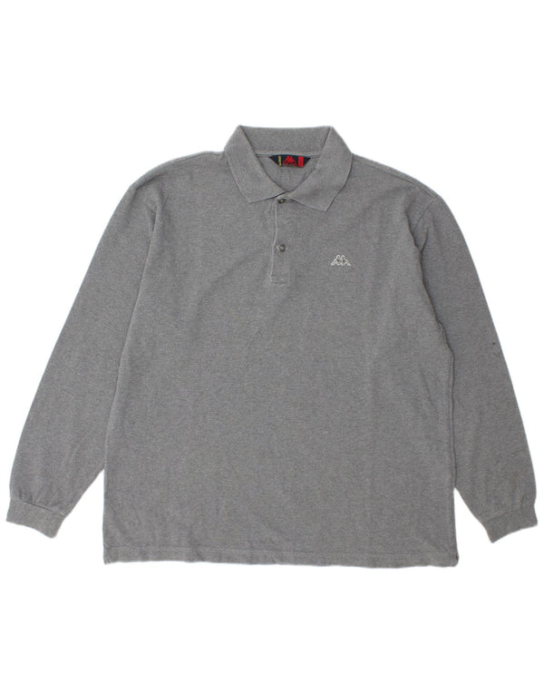 Camisa polo masculina de manga comprida Kappa grande algodão cinza