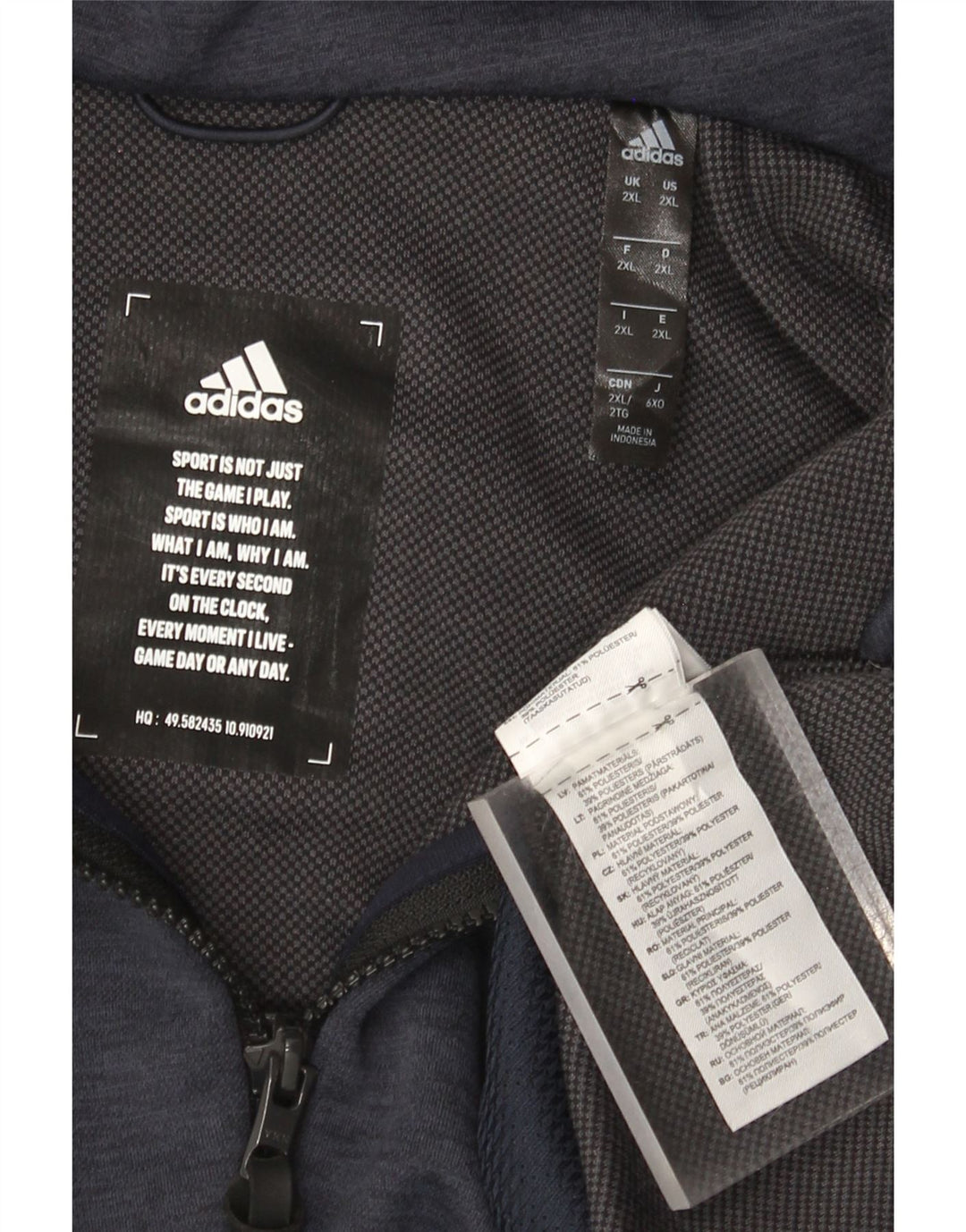 Adidas masculino zip moletom com capuz 2XL azul marinho poliéster