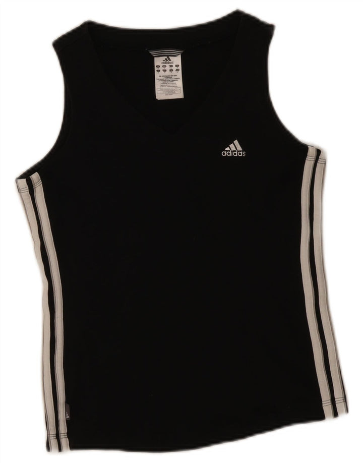 Adidas Womens Vest Top UK 8 Pequeno Algodão Preto