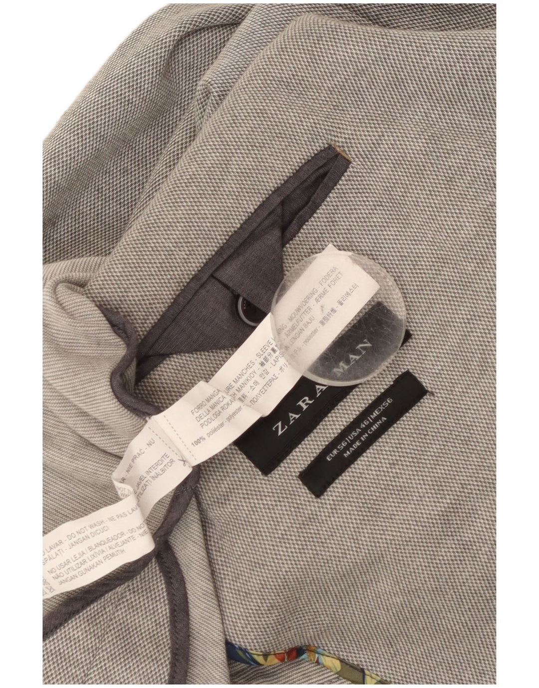 Jaqueta blazer masculina Zara com 2 botões EU 56 XL cinza poliéster