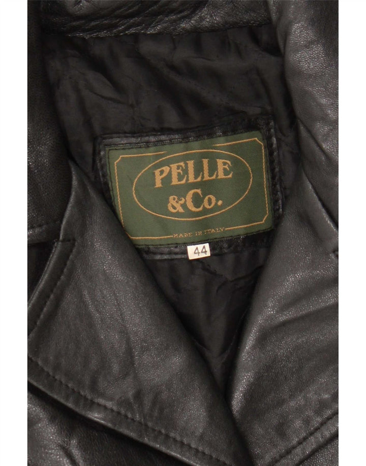 Casaco de couro feminino vintage IT 44 médio preto
