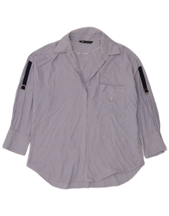 Camisa oversized feminina Zara UK 16 listra azul grande