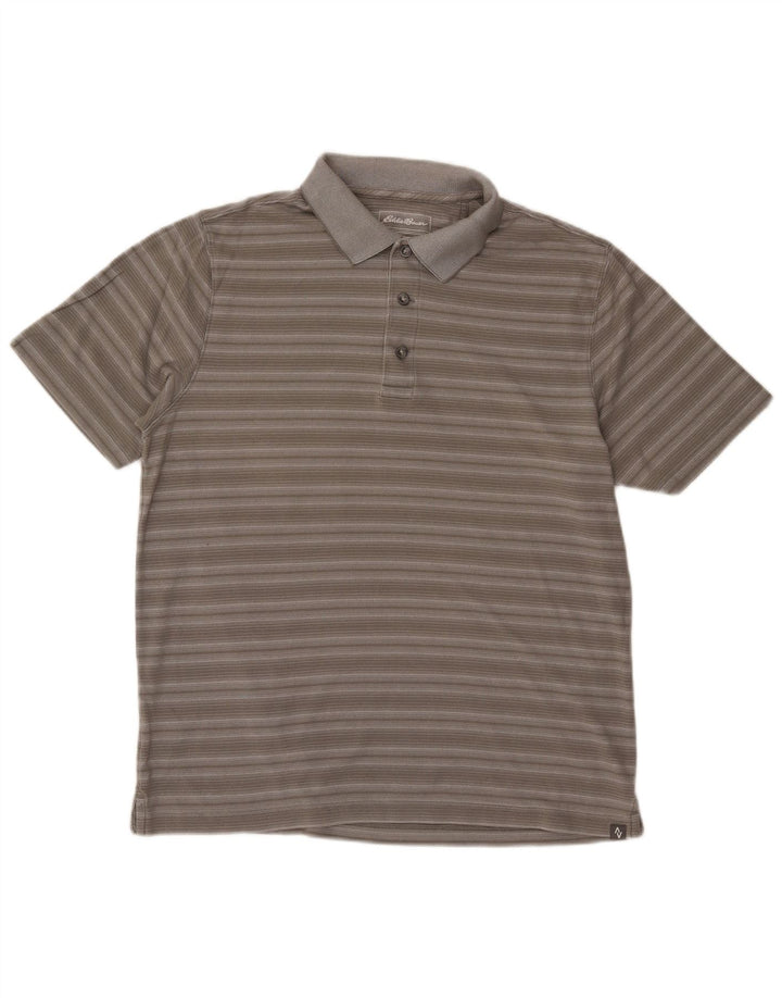 Camisa polo masculina EDDIE BAUER algodão listrado cinza médio