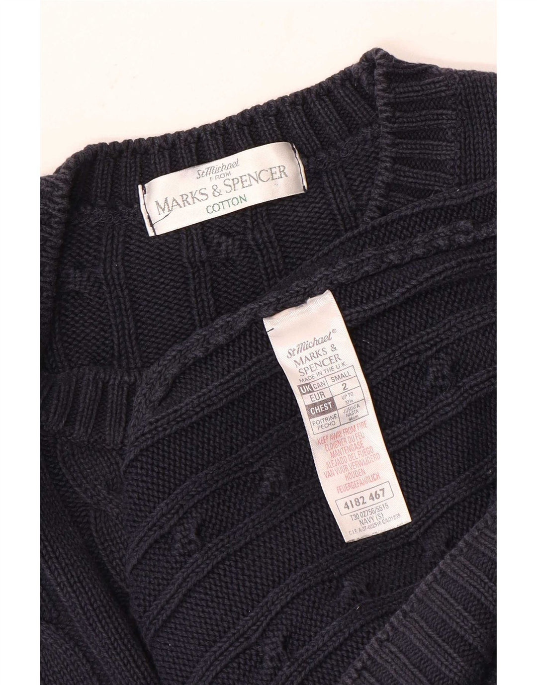 Suéter masculino Marks & Spencer com gola canoa pequeno algodão azul marinho