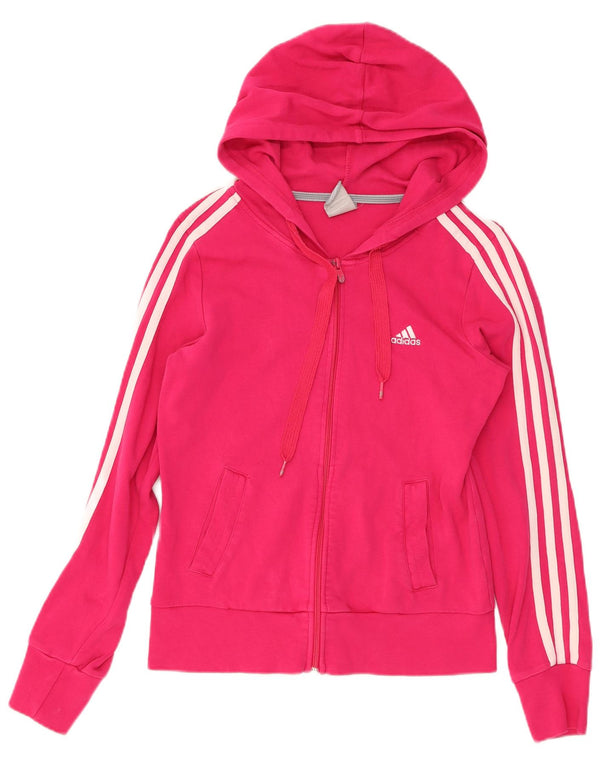 ADIDAS Womens Zip Hoodie Sweater UK 10 Pequeno Algodão Rosa