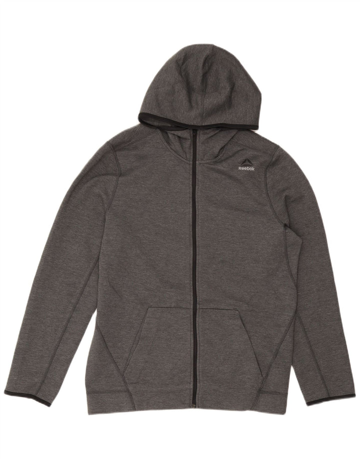 Suéter masculino com capuz e zíper REEBOK poliéster cinza médio