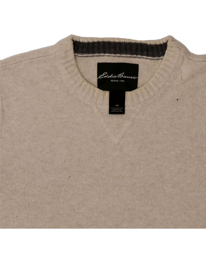 EDDIE BAUER Mens Crew Neck Jumper Sweater Large Beige Cotton Vintage Eddie Bauer and Second-Hand Eddie Bauer from Messina Hembry 