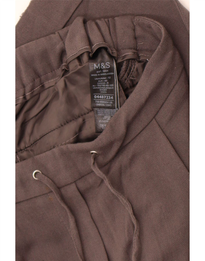 Calças cortadas femininas Marks & Spencer UK 12 médio W30 L25 poliéster cinza