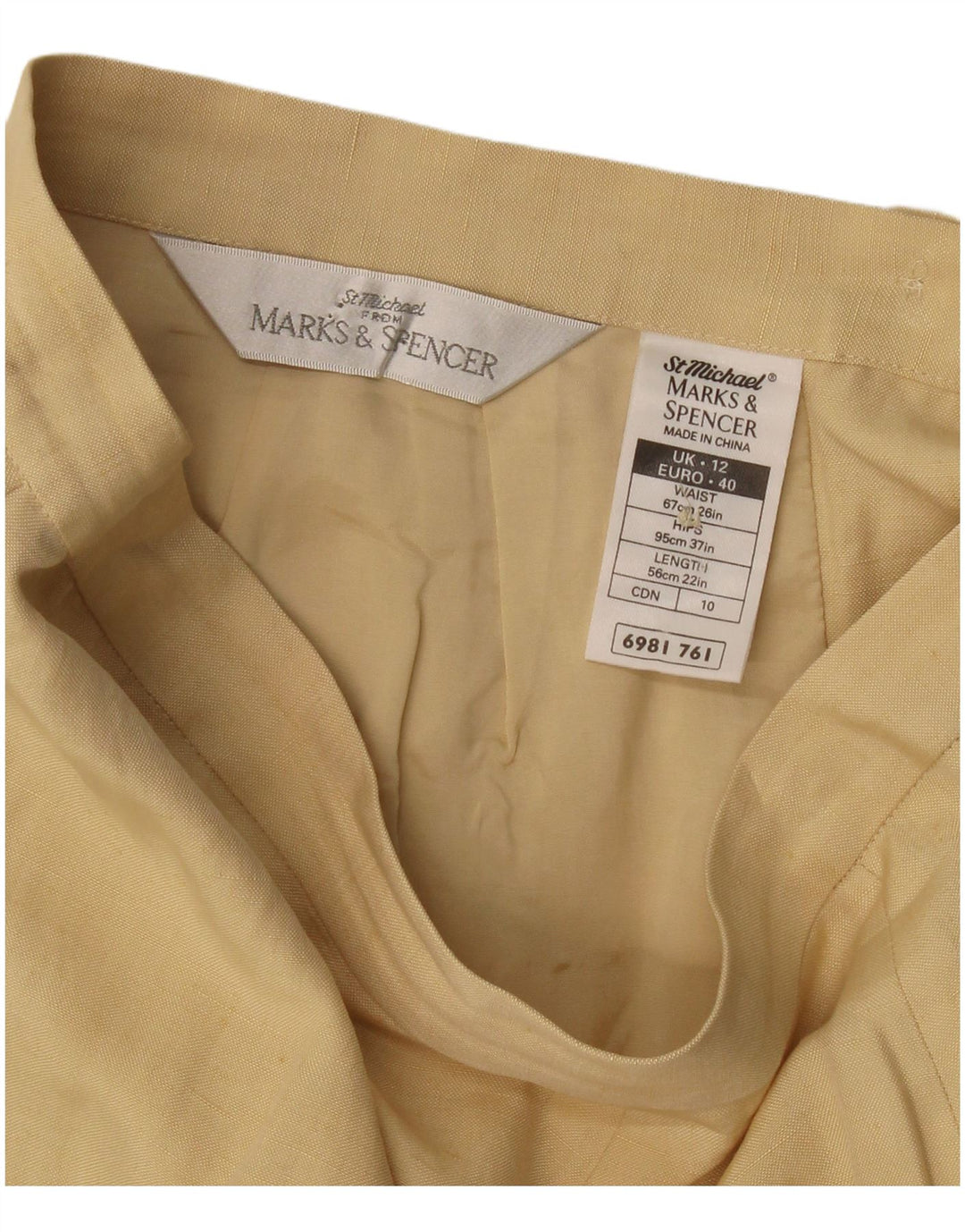 Saia feminina Marks & Spencer A-Line Reino Unido 12 Médio W28 Seda Bege