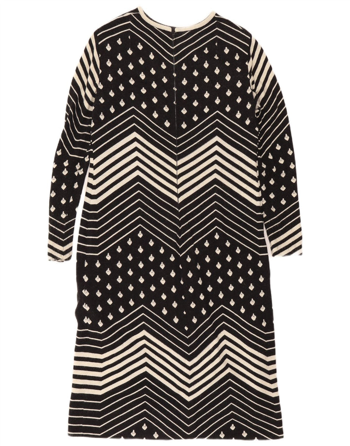 Vestido feminino vintage de manga comprida UK 12 médio preto geométrico