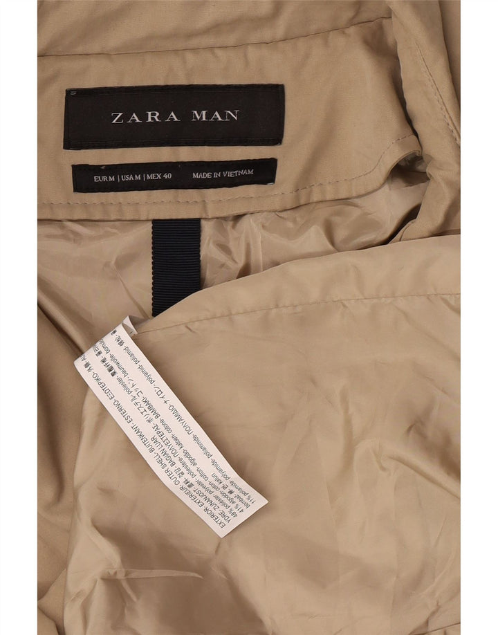 Zara Mens Trench Coat UK 38 Poliéster Bege Médio