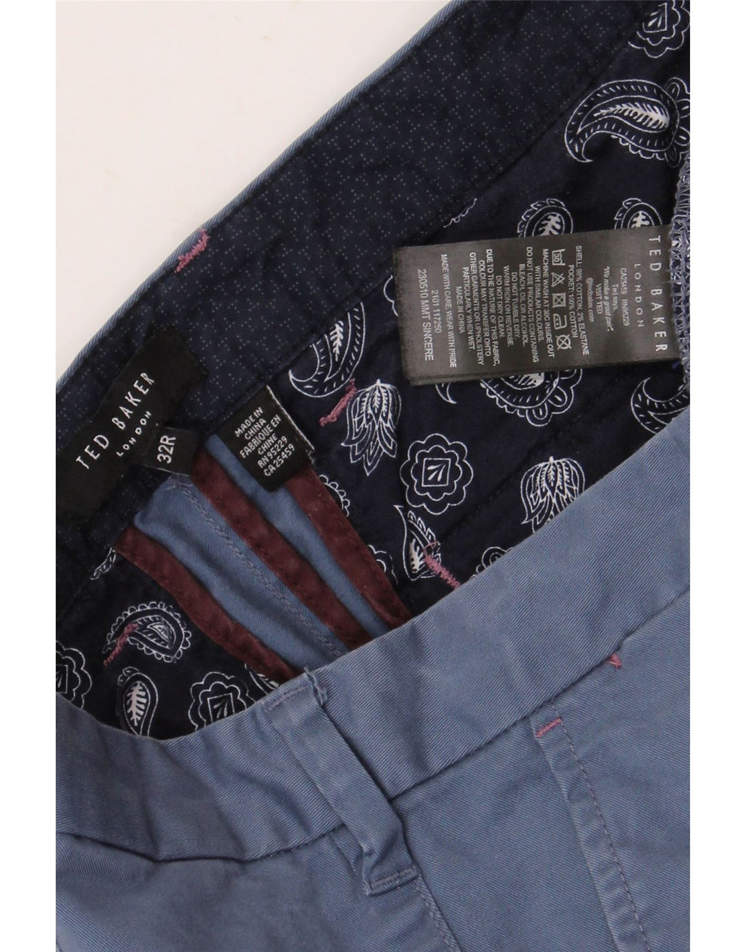 Calça masculina de terno reto TED BAKER W32 L32 algodão azul