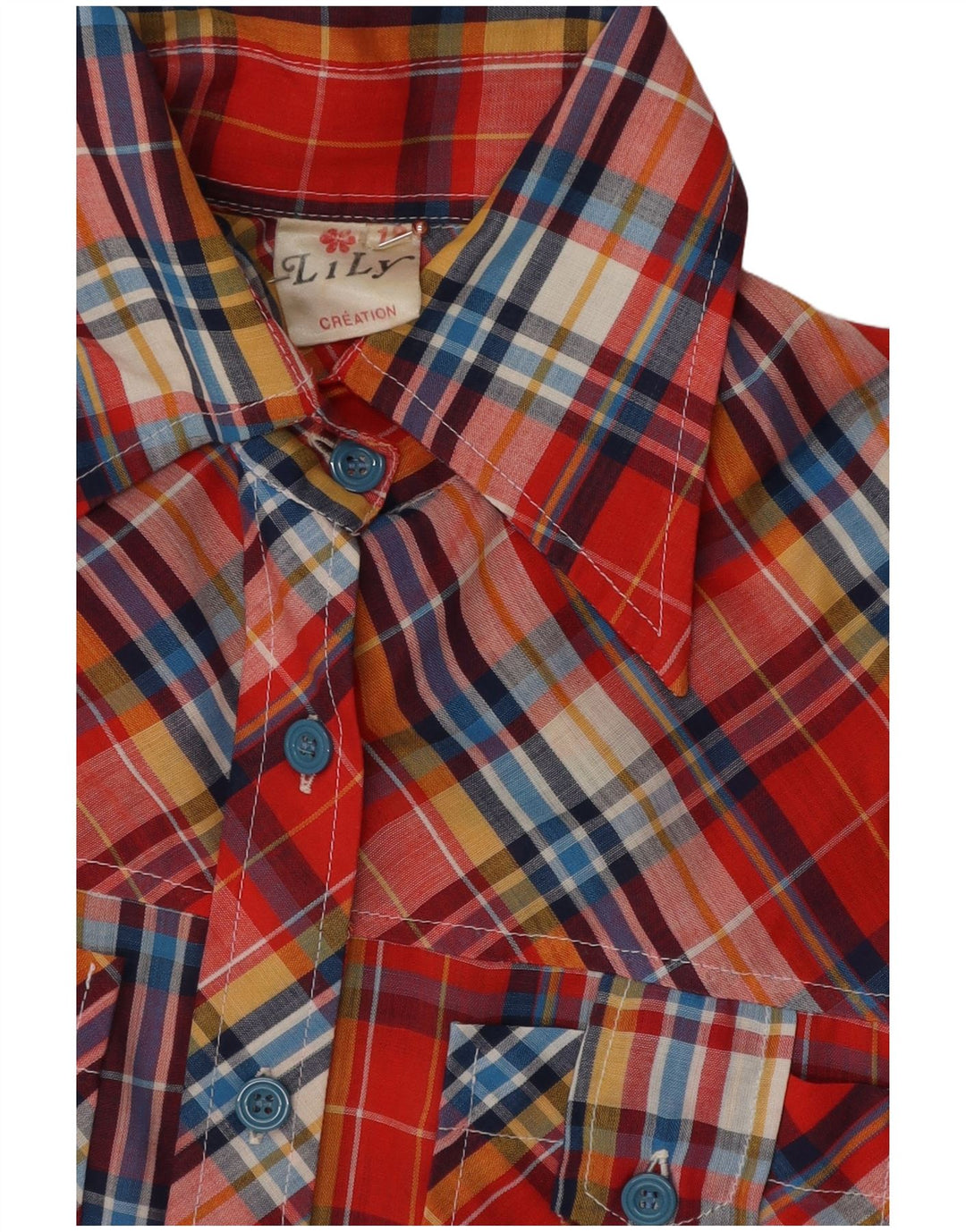 Camisa vintage feminina 11-12 anos poliéster xadrez vermelho