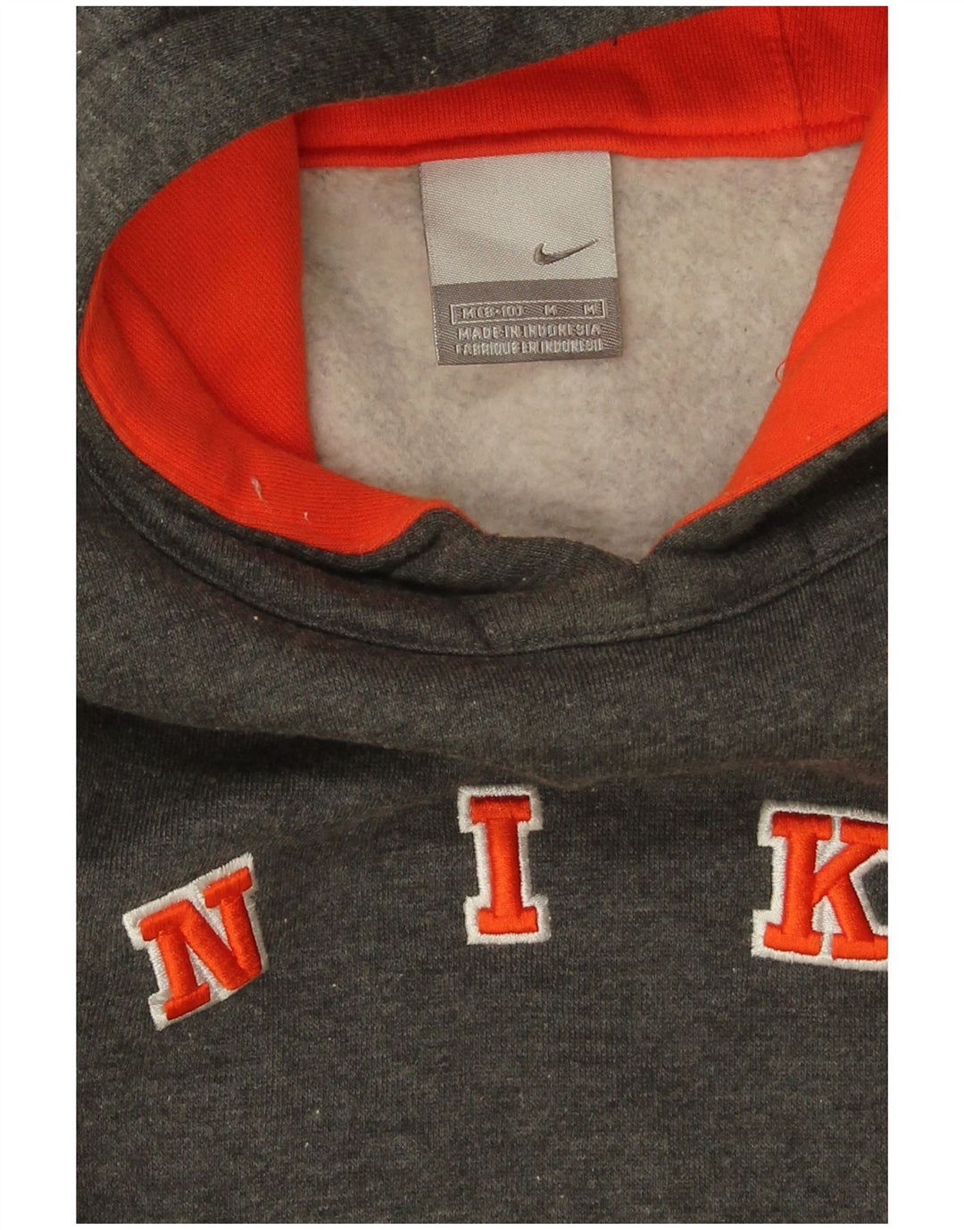 Suéter feminino Nike com capuz gráfico oversized EUA 8/10 algodão cinza médio