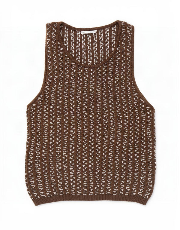 Zara Mens Colete Regata Grande Marrom Chevron Algodão