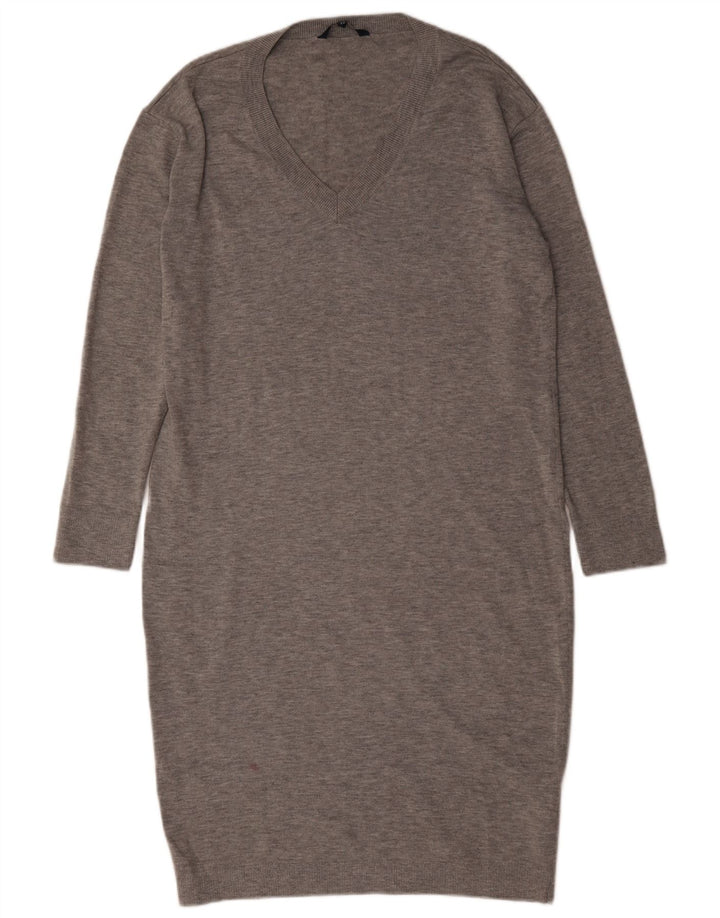 Vestido jumper feminino French Connection Reino Unido 14 grande poliéster manchado cinza
