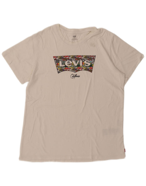 Camiseta feminina gráfica Levi's UK 16 grande algodão branco