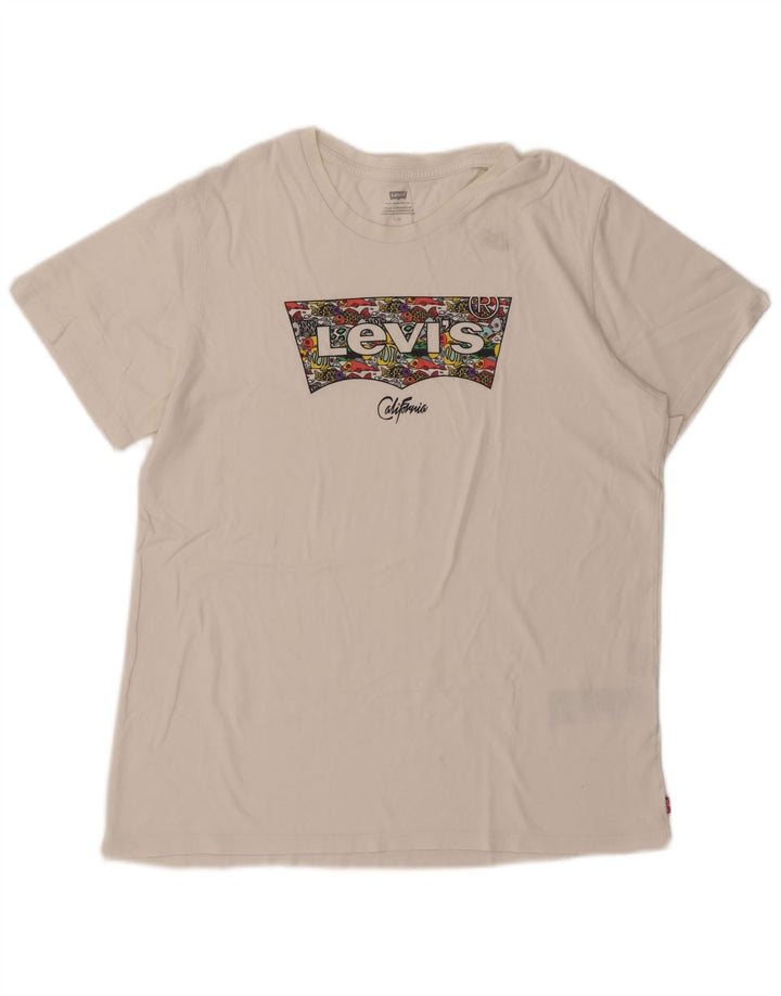Camiseta feminina gráfica Levi's UK 16 grande algodão branco