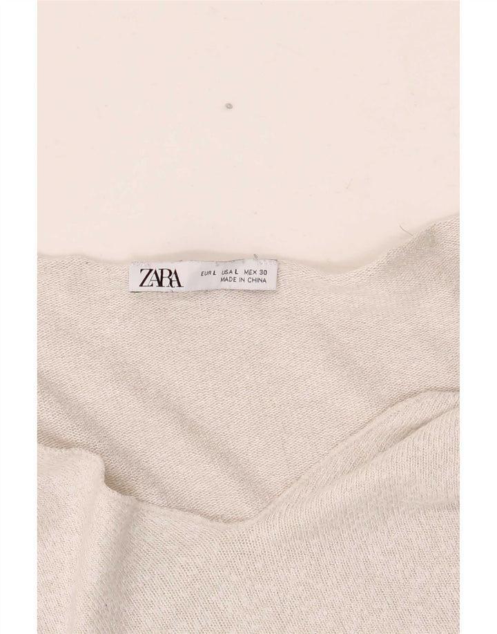 Suéter feminino Zara com decote em V Reino Unido 16 grande prateado
