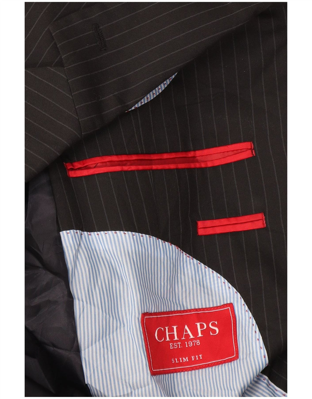 Jaqueta blazer masculina Chaps com 2 botões Slim Fit Reino Unido 40 listra preta grande