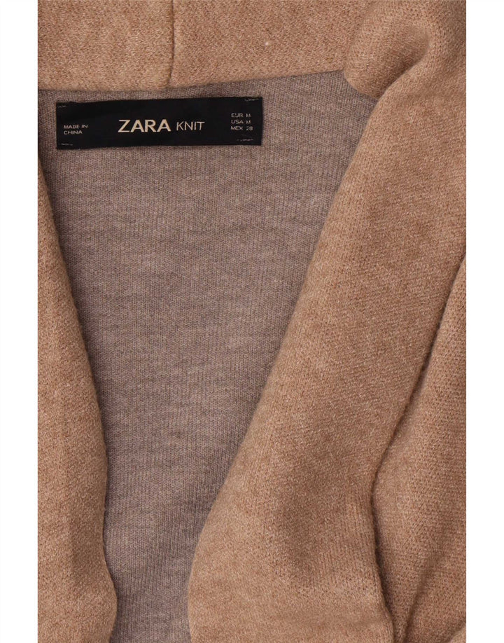 Zara Suéter cardigan assimétrico longline feminino Reino Unido 14 médio bege