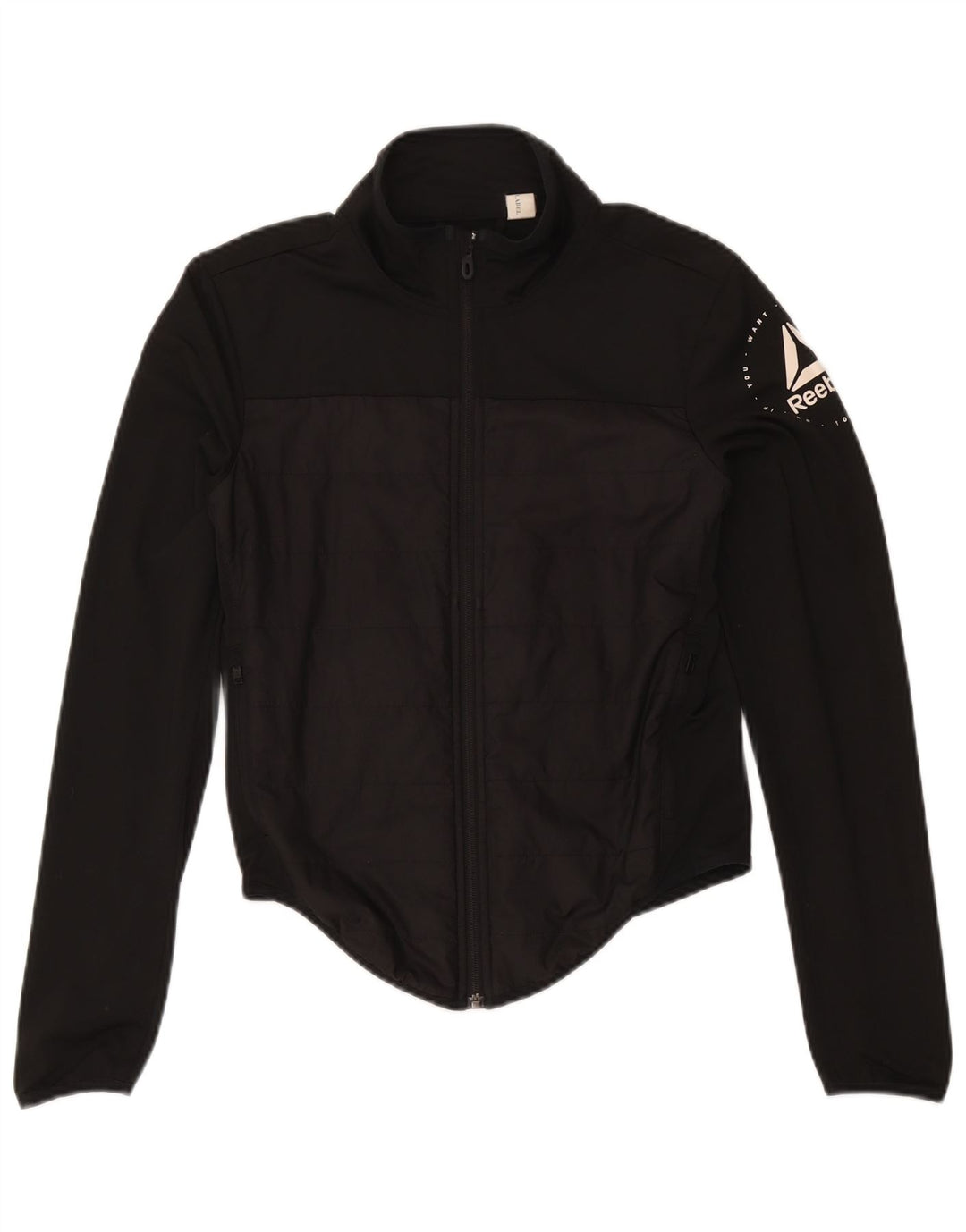 Reebok Womens Graphic Tracksuit Top Jacket UK 8/10 Pequeno Poliéster Preto