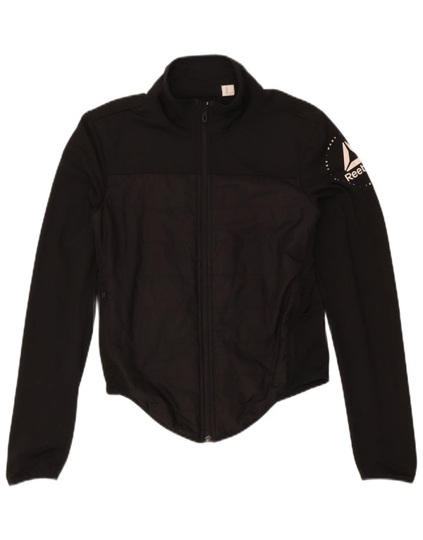 Reebok Womens Graphic Tracksuit Top Jacket UK 8/10 Pequeno Poliéster Preto