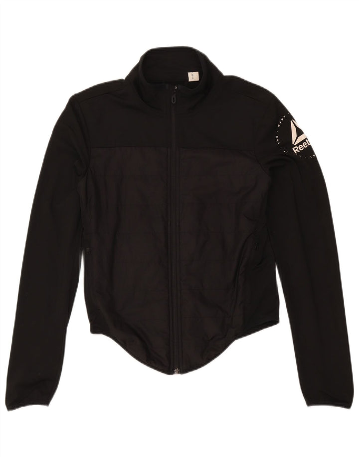 Reebok Womens Graphic Tracksuit Top Jacket UK 8/10 Pequeno Poliéster Preto