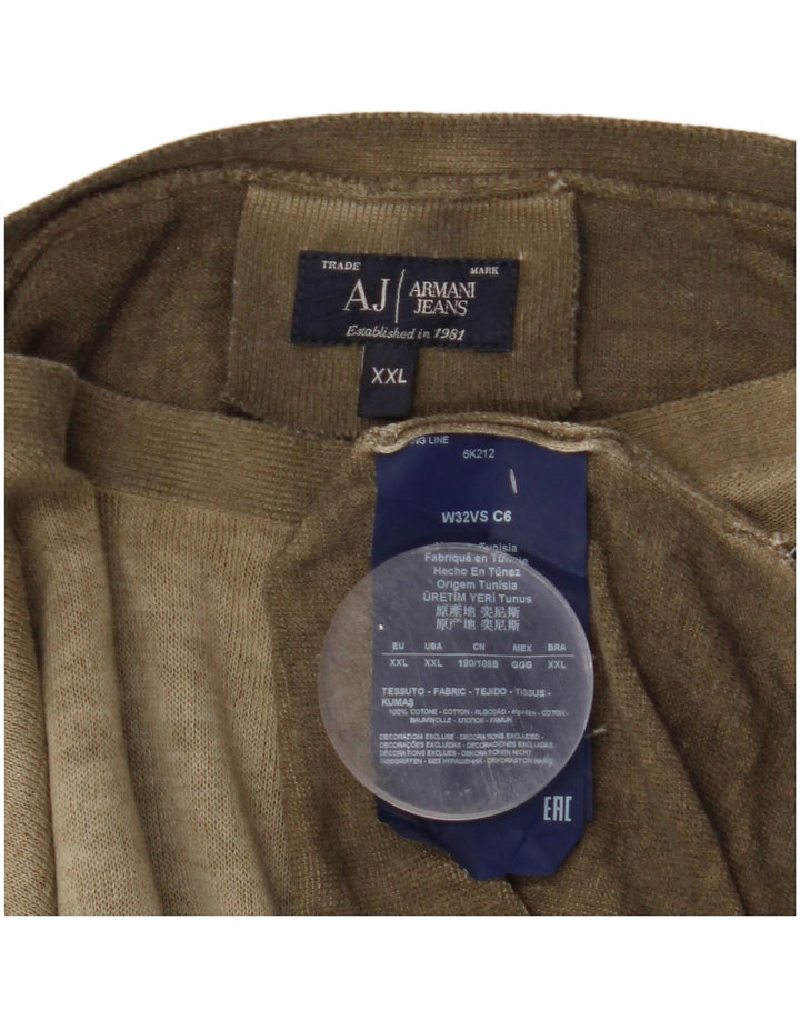 ARMANI JEANS Suéter masculino com gola canoa 2XL algodão cáqui