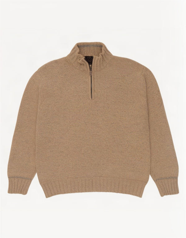 Suéter masculino Murphy & Nye com zíper e gola XL de lã manchada bege