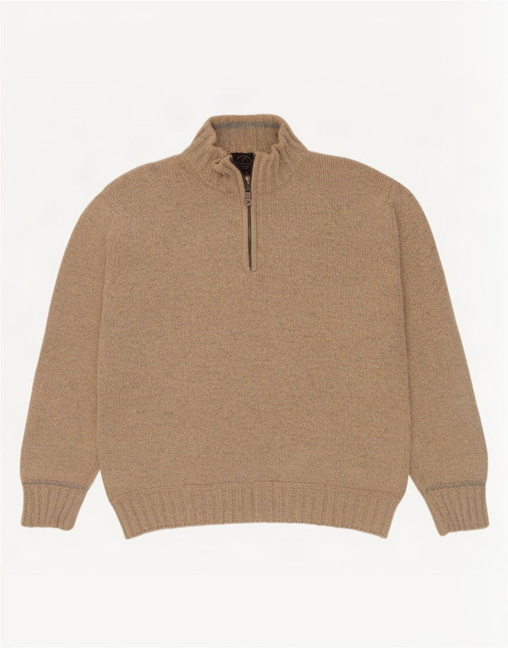 Suéter masculino Murphy & Nye com zíper e gola XL de lã manchada bege