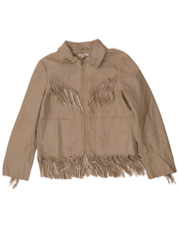 Topshop Womens Faux Leather Jacket UK 6 XS Beige Polyurethane Western