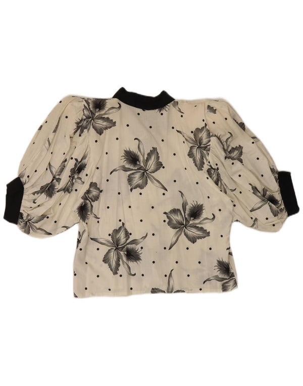 Blusa feminina vintage manga 3/4, UK 14, médio, branco, floral