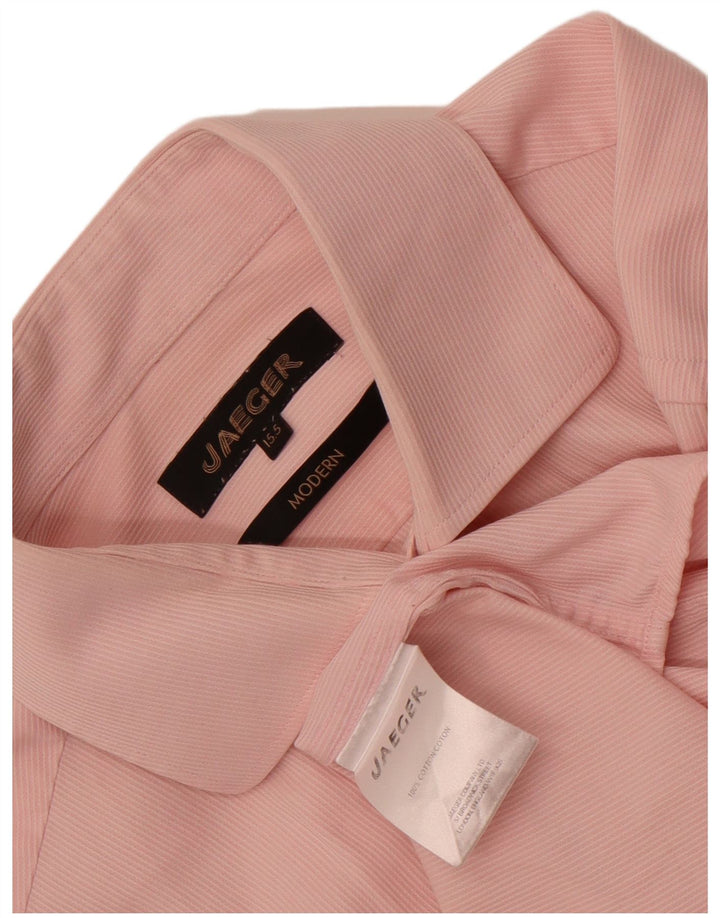 Camisa masculina moderna Jaeger tamanho 15 1/2 algodão listrado rosa médio