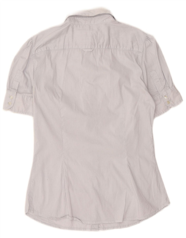 Camisa feminina de manga curta Zara UK 14 risca de giz branca média