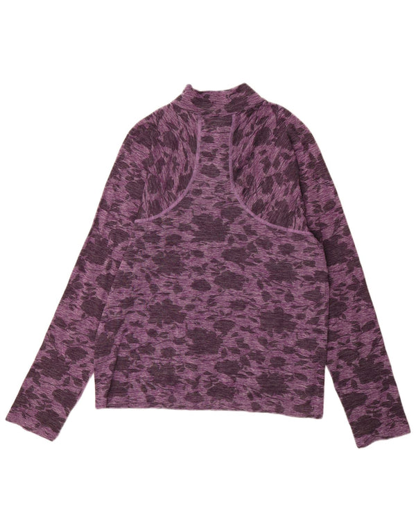 Top feminino Athleta com zíper e manga comprida UK 18 XL roxo floral nylon