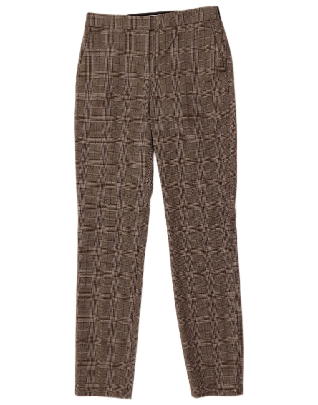 Calça feminina Zara Slim Suit XS W24 L27 cinza xadrez poliéster