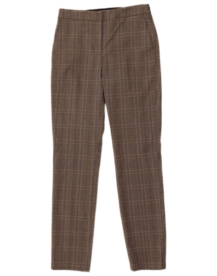Calça feminina Zara Slim Suit XS W24 L27 cinza xadrez poliéster