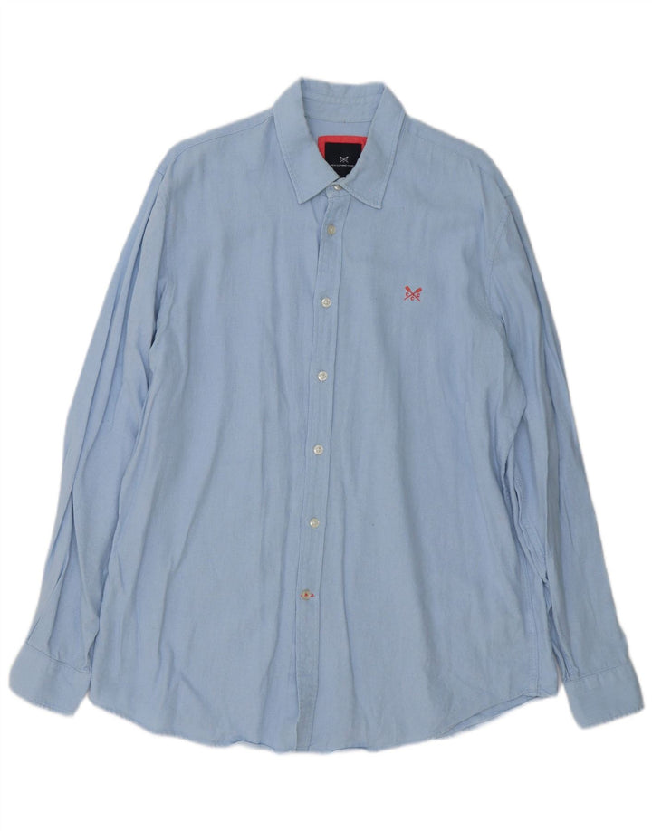 Crew Clothing Camisa masculina grande linho azul