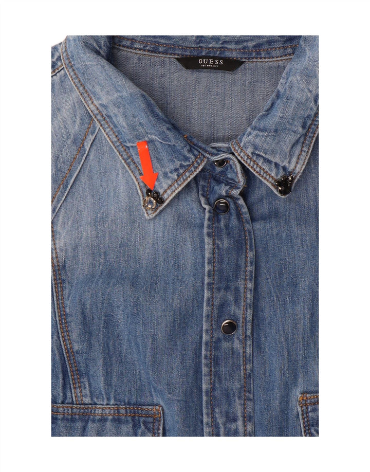 Camisa jeans feminina GUESS UK 14 azul médio floral