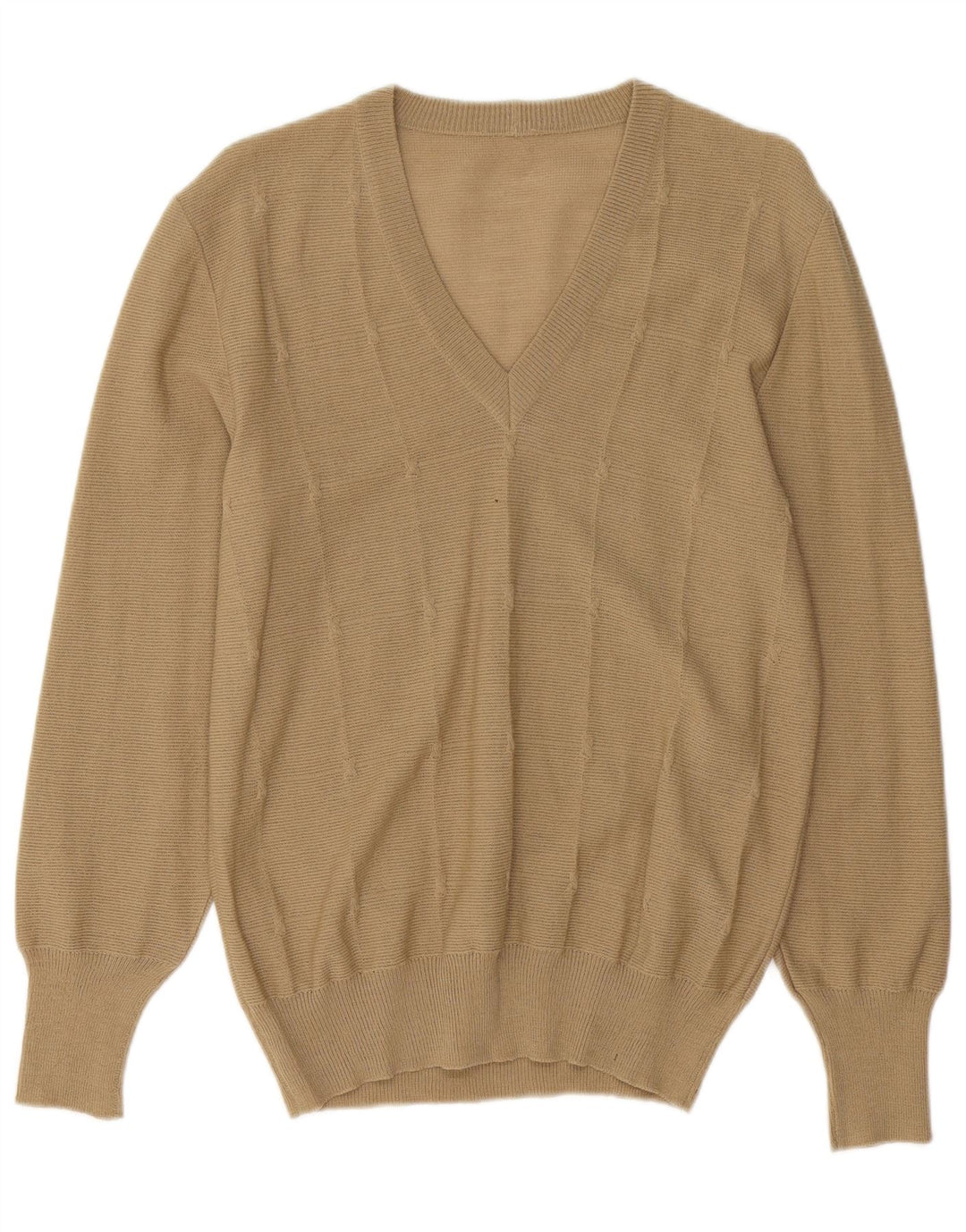 Suéter feminino VINTAGE com decote em V Reino Unido 12 médio bege