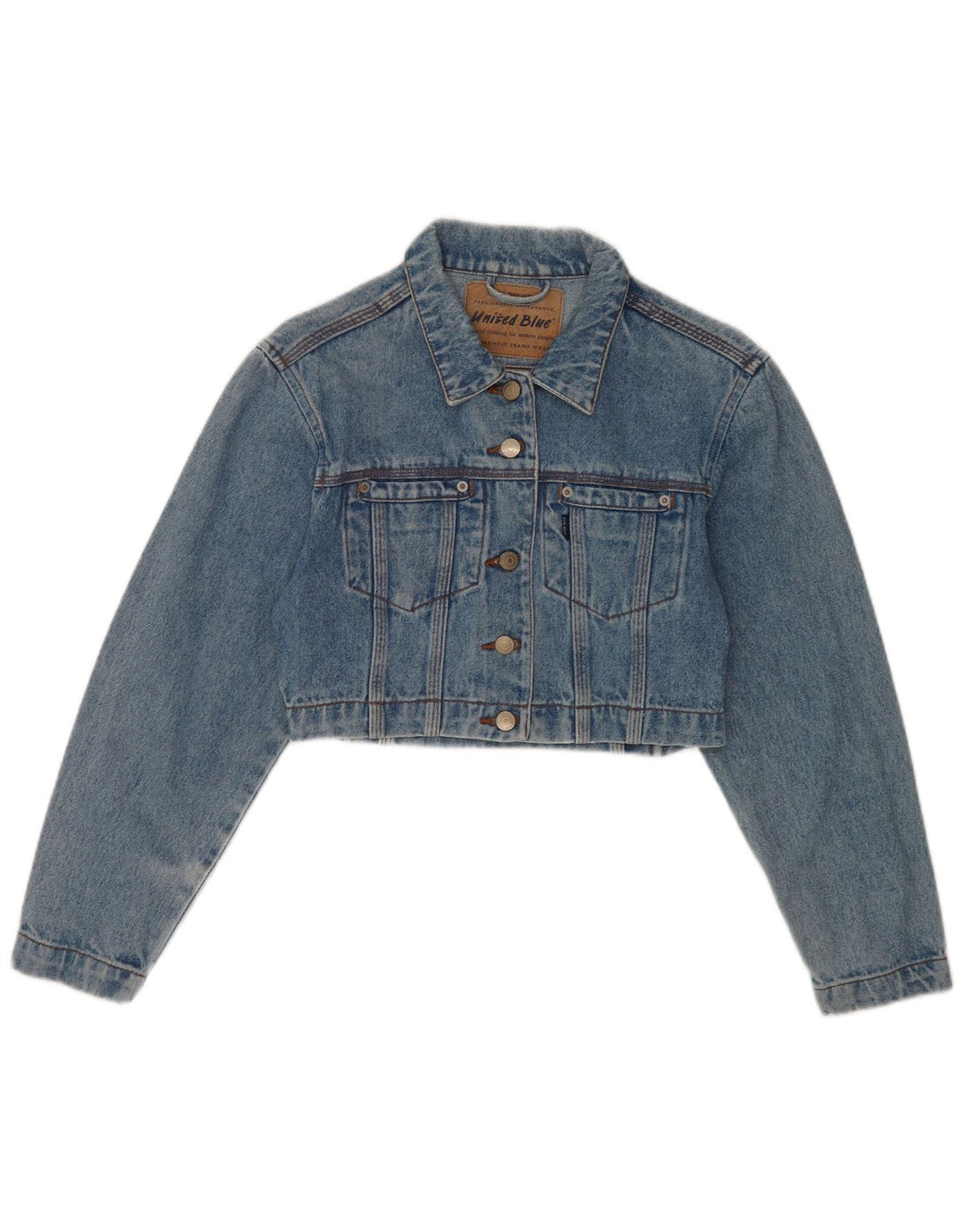 Jaqueta jeans feminina vintage UK 10 algodão azul pequeno