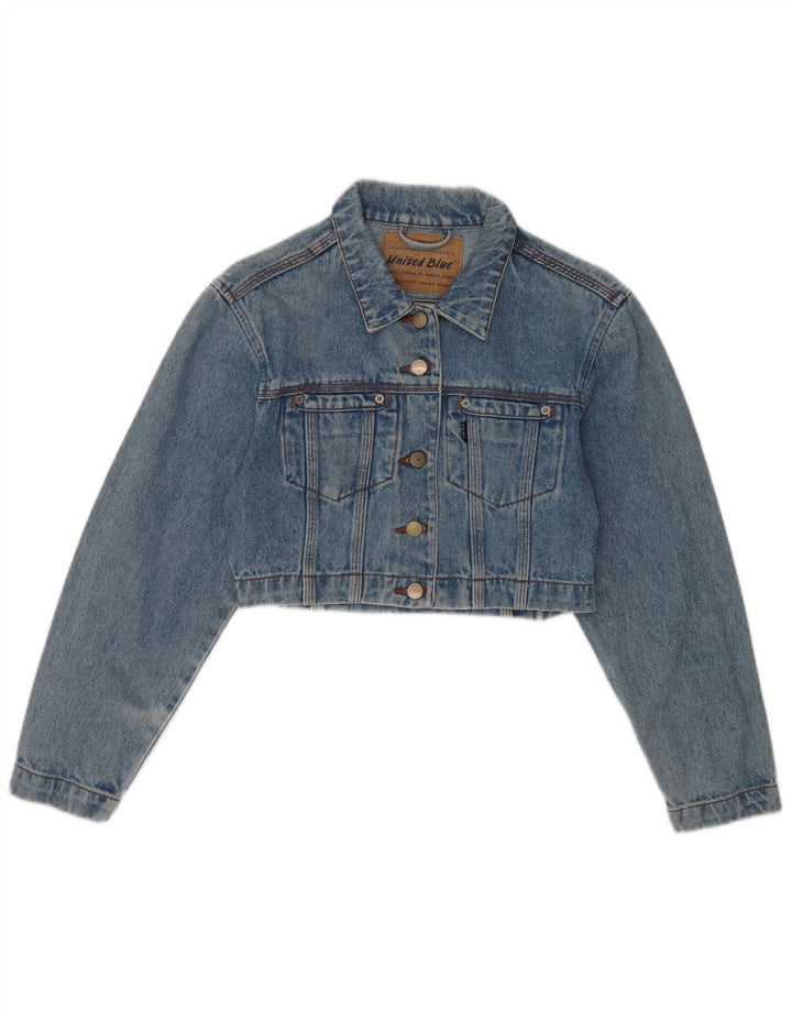 Jaqueta jeans feminina vintage UK 10 algodão azul pequeno