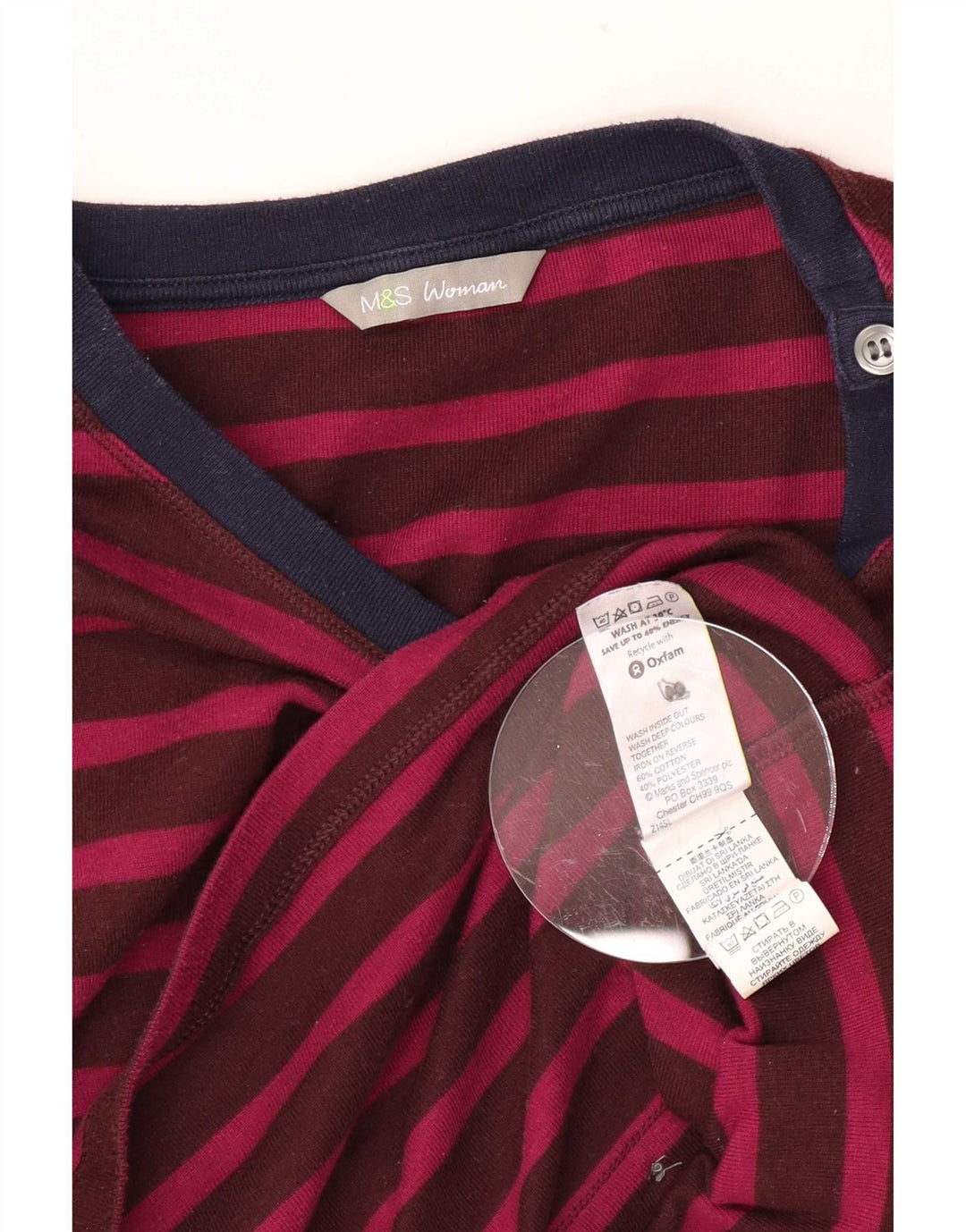 Vestido básico feminino Marks & Spencer manga 3/4 Reino Unido 10 pequeno listrado cor de vinho